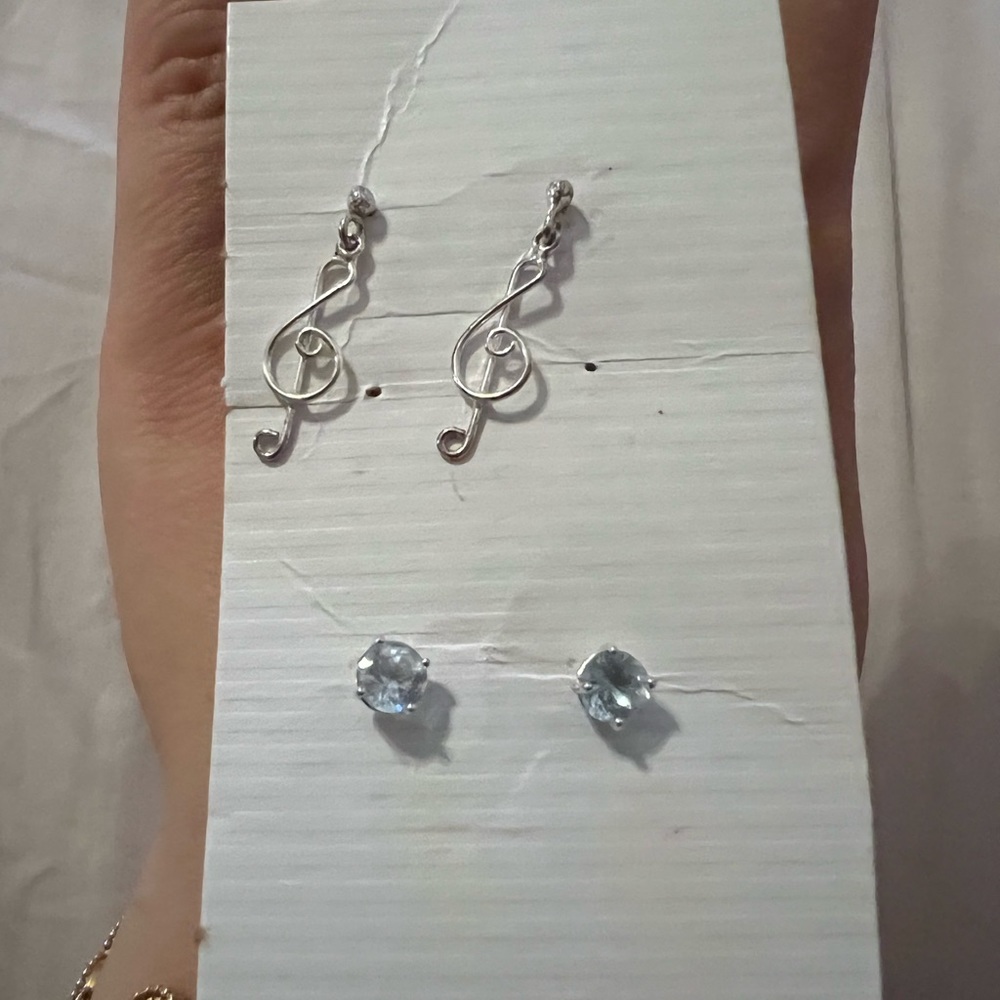 Set of 2 925 silver earrings music note